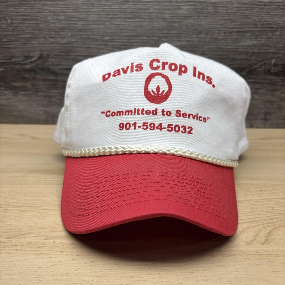 Davis Crop Ins Hat Cap Snap Back Red White Promo Advertising Cobra Caps Mens